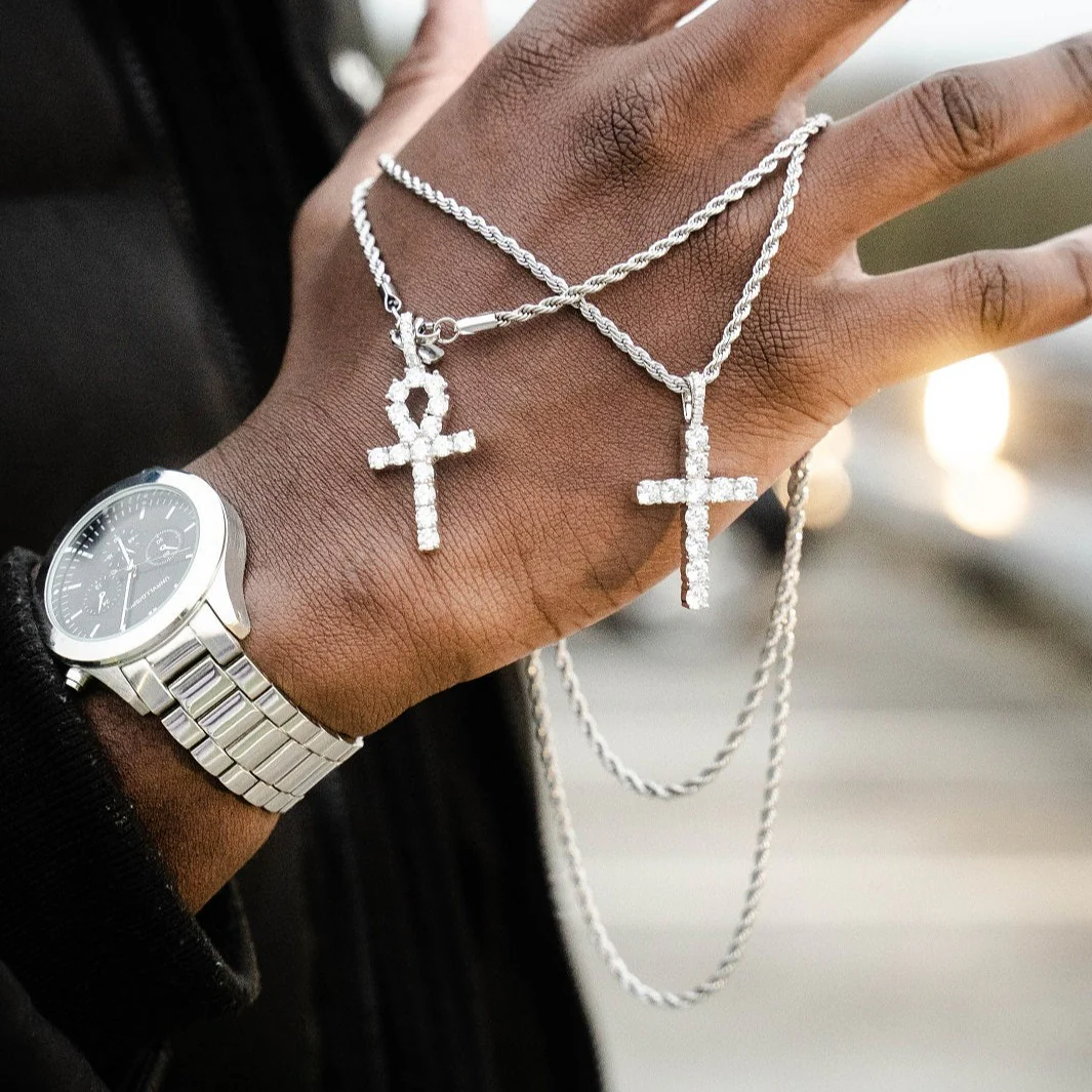 Iced Ankh Cross Pendant | White Gold - Image 3