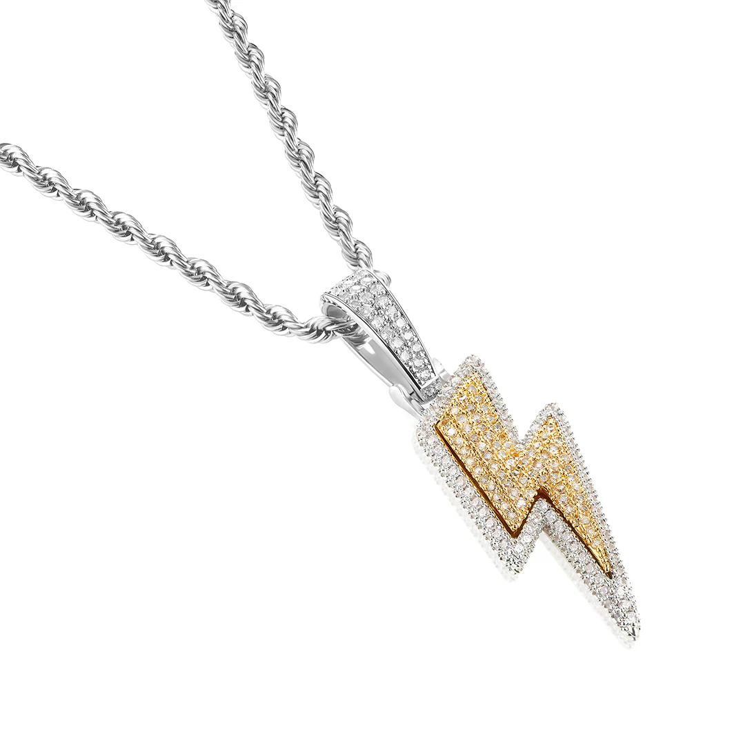 Iced Lightning Bolt Pendant | White Gold - Image 3