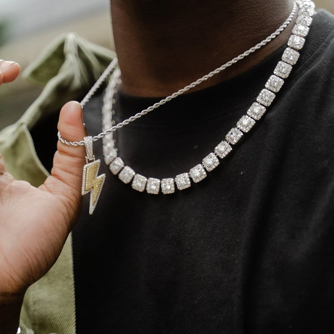 Iced Lightning Bolt Pendant | White Gold - Image 7