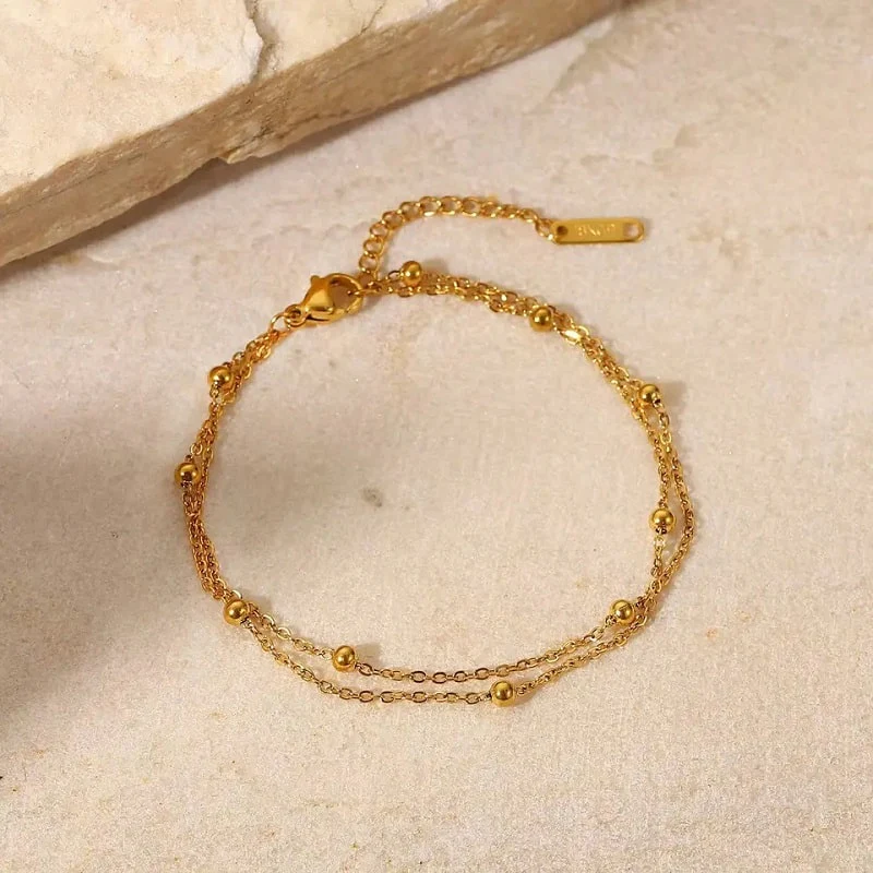 Double Beaded Ball Bracelet Gold - Image 3