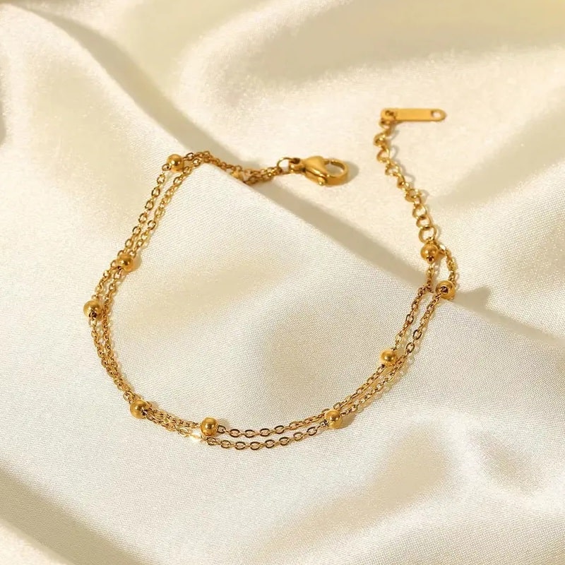 Double Beaded Ball Bracelet Gold - Image 5