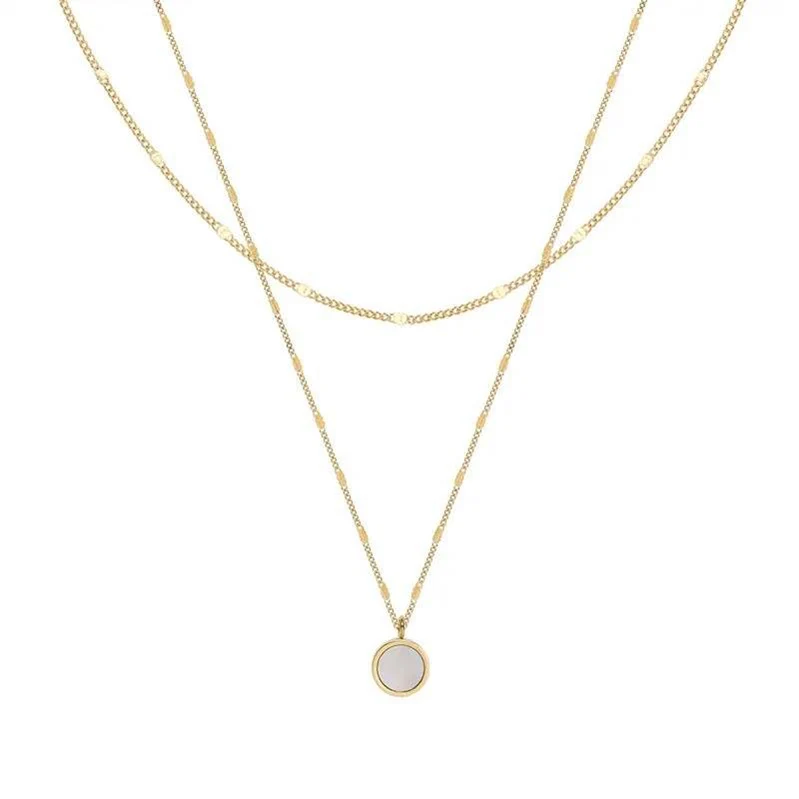 Round White Shell Layered Necklace Gold - Image 4